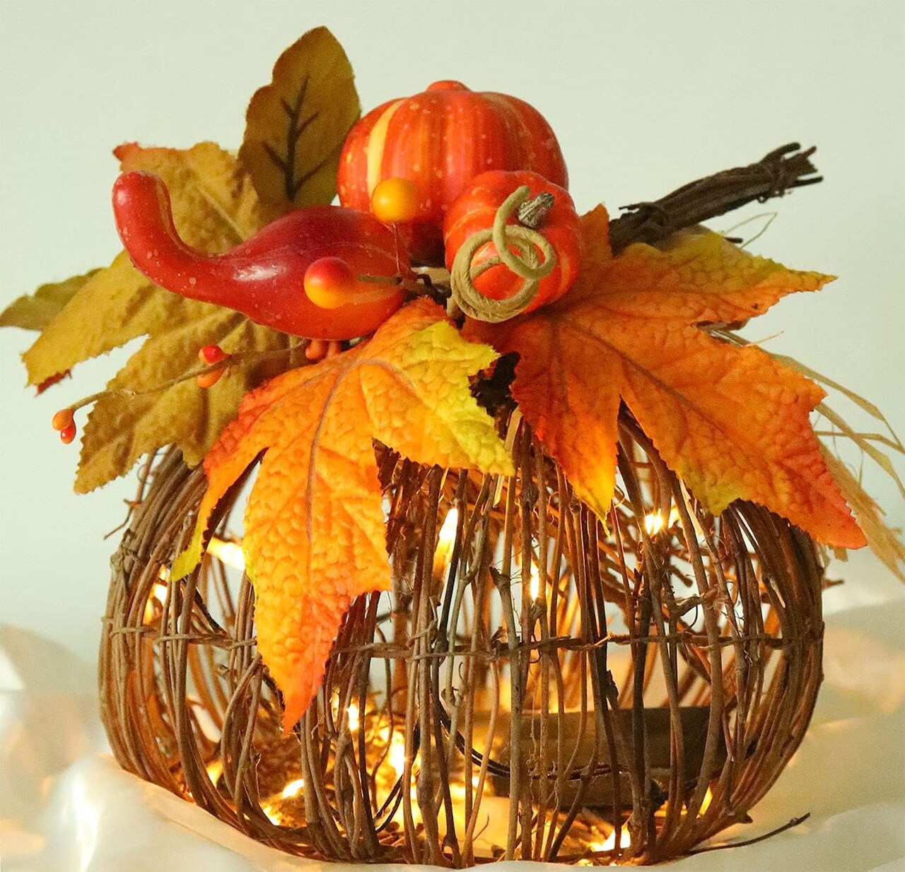 Decorations Artificial Rattan Pumpkin Battery Operated LED Fall Lighted Pumpkin forHalloween Thanksgiving Gift Autumn Indoor Outdoor Parties Home Decor